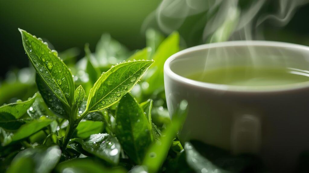 Tratament pentru scăderea în greutate ilustrat printr-o cană de ceai verde detoxifiant