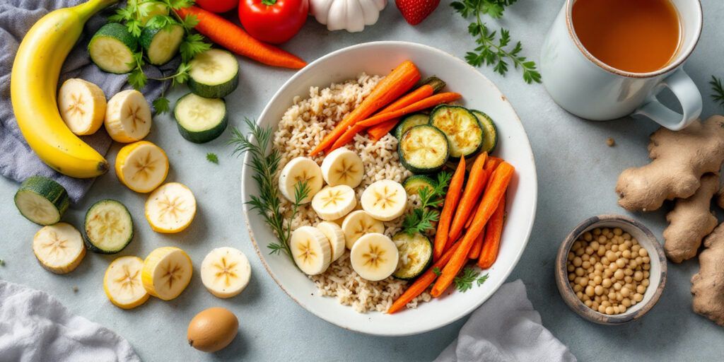 Alimente care reduc balonarea: orez, banane, dovlecel, morcovi și ghimbir.