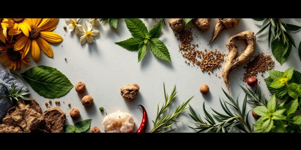 Ingrediente naturale pentru unguent pentru articulații: arnică, salcie, mentă și gheara-diavolului.